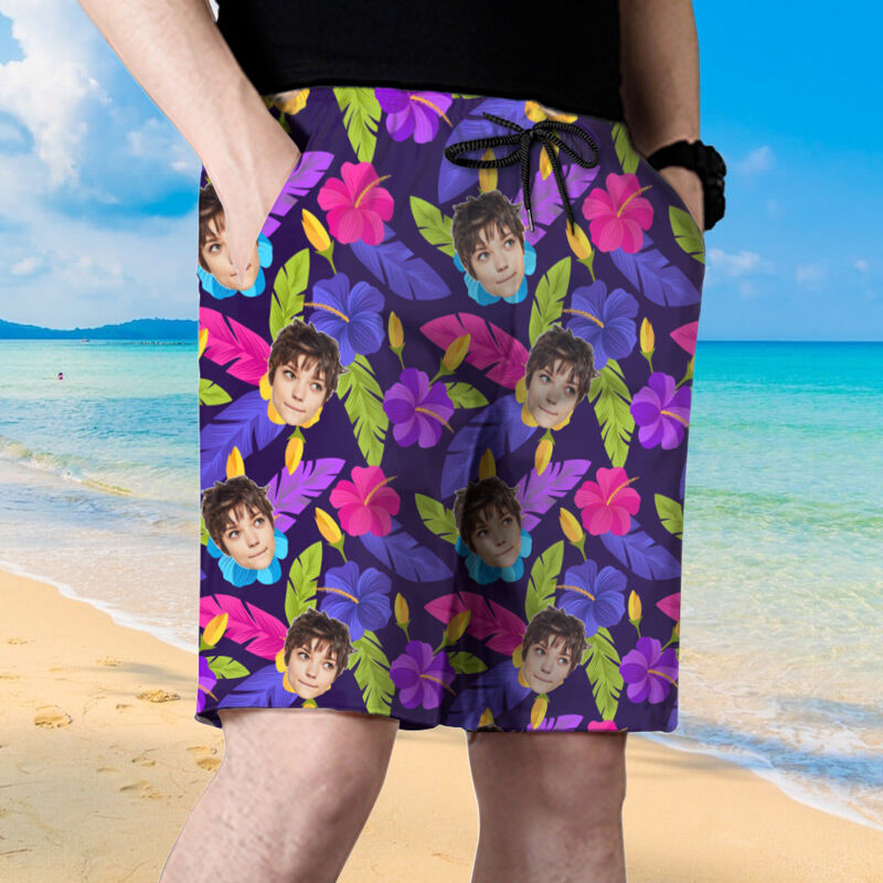 Personalized Picture Men's Beach Shorts Stylish Design Gift for Friend