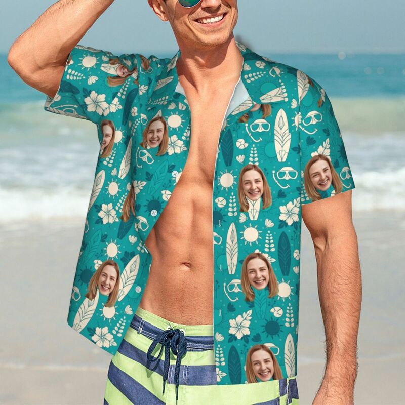 Personalisierte Hawaii-Hemden mit Gesichtsfoto Casual Shirts für Ihn