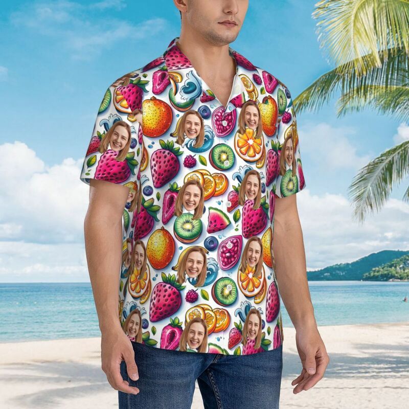 Camisas hawaianas con estampado de frutas tropicales para la familia