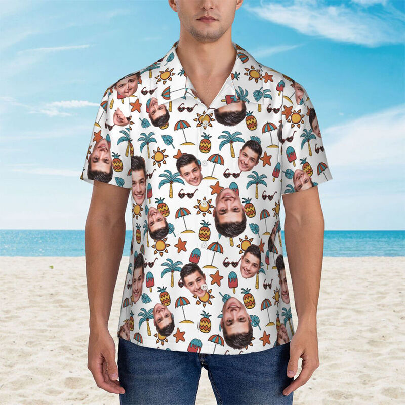 Camisas Hawaianas Personalizadas para Hombre con Estampado de Sombrilla de Playa para la Familia