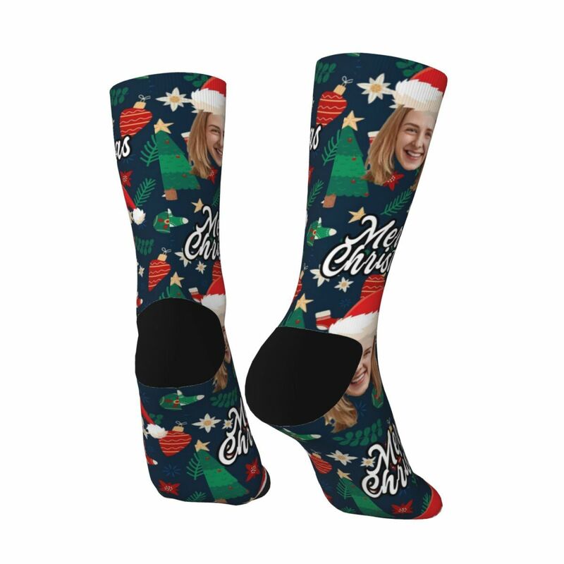 Chaussettes de Noël personnalisées avec bonnet de Père Noël et motifs décoratifs