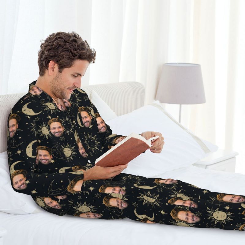 Personalized Pajamas Custom Photo Artistic Sun Moon Pattern Design Exquisite Gift for Him Family