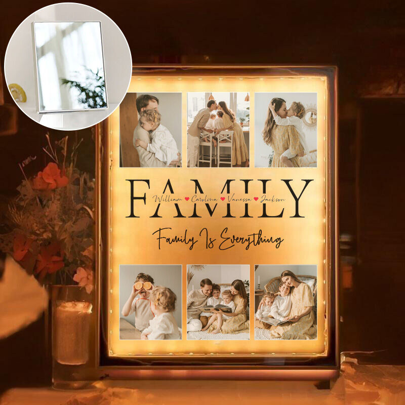 Personalized Picture Mirror Lamp with Custom Name Warm Present for Family