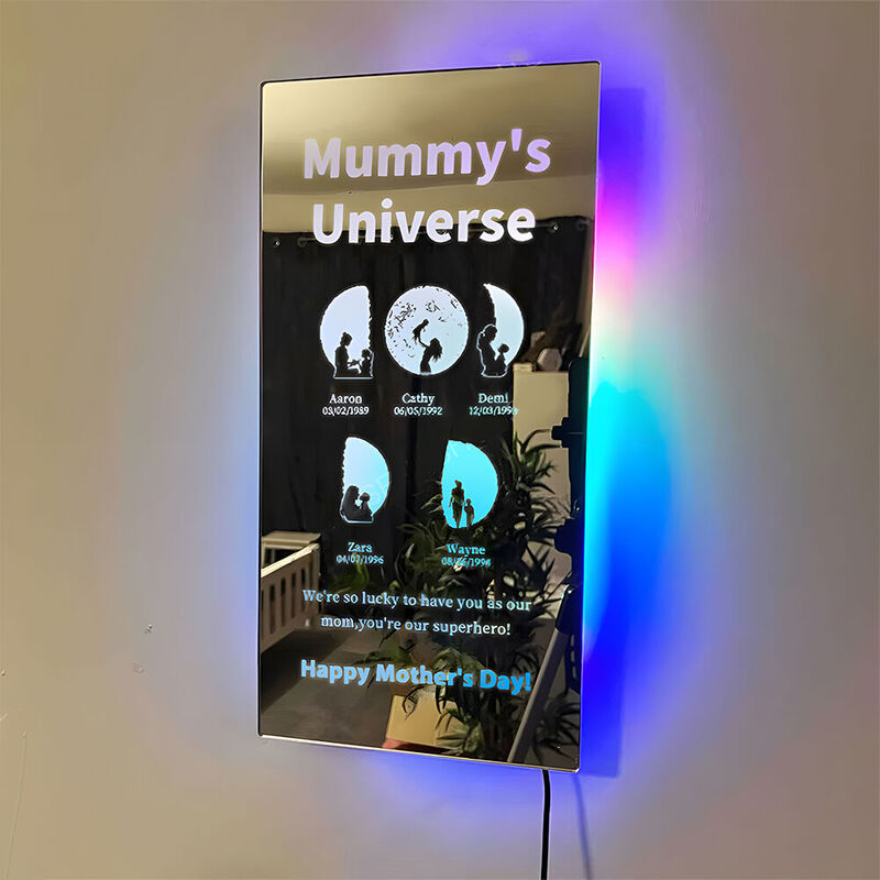 Personalisierte Mondphase Spiegel Lampe Mummy's Universe Besonderes Geschenk für Mutter