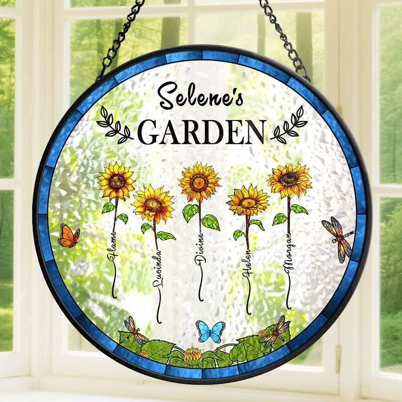 Spersonalizowany witraż Wiszące okno Suncatcher Ogród Babci Słoneczniki Deco dla niej