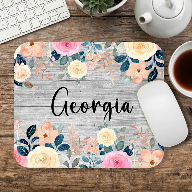 Personalized Name Mouse Pad with Flower Pattern Beautiful Gift for Her