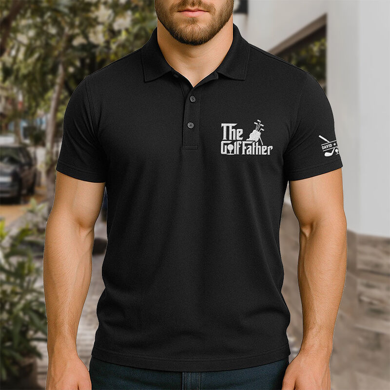 Personalized Name Embroidered Polo Shirt with Golf Bag Pattern Creative Gift for Father