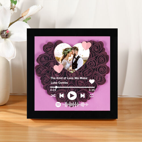 Boîte d'ombre en forme de fleur de rose avec code Spotify personnalisé et photo - Cadeau pour la fête des mères