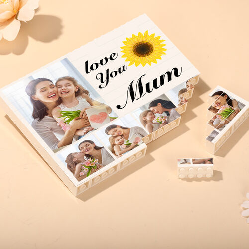 Personalized Photo Rectangle Building Block Puzzle with Sunflower Pattern for Mom