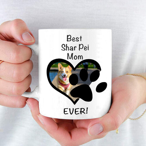 Personalized Picture And Name Mug with Paw Print Pattern Cute Present