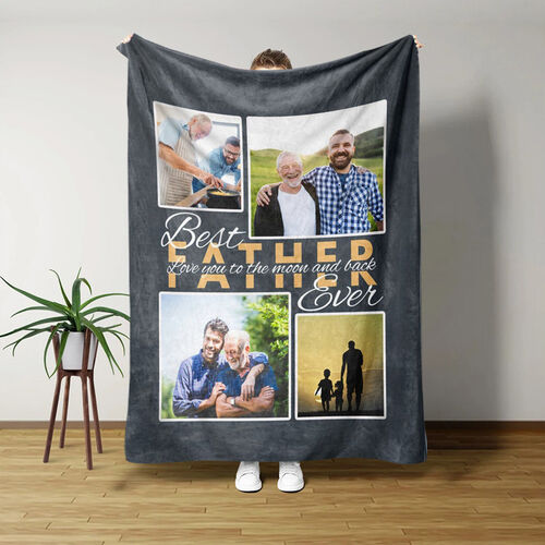 Personalized Picture Blanket Stylish Gift for Best Father "Love You To The Moon And Back Ever"