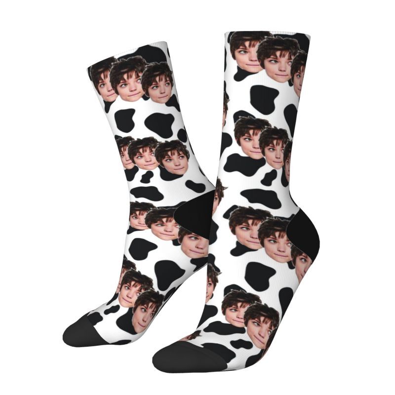 Custom Socks Cow Pattern Print Funny Three Face Photos