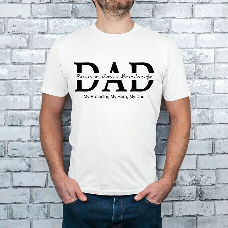 Personalisiertes T-Shirt Individuelle Namen Mein Beschützer Mein Held Bedeutungsvolles Vatertagsgeschenk