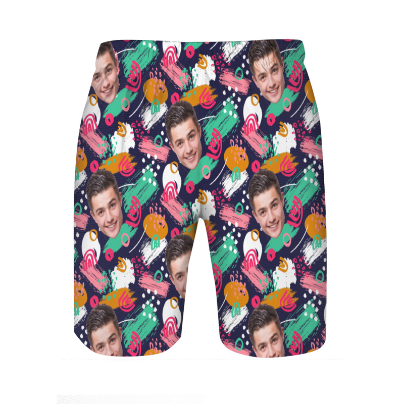 Personalized Picture Men's Beach Shorts with Cute Graffiti Pattern Best Present for Brother