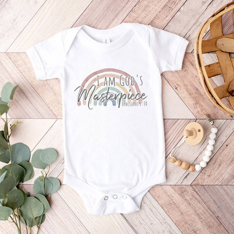 Personalized Baby Onesie God's Masterpiece Bible Verse Rainbow Faith Design Perfect Baby Shower Gift