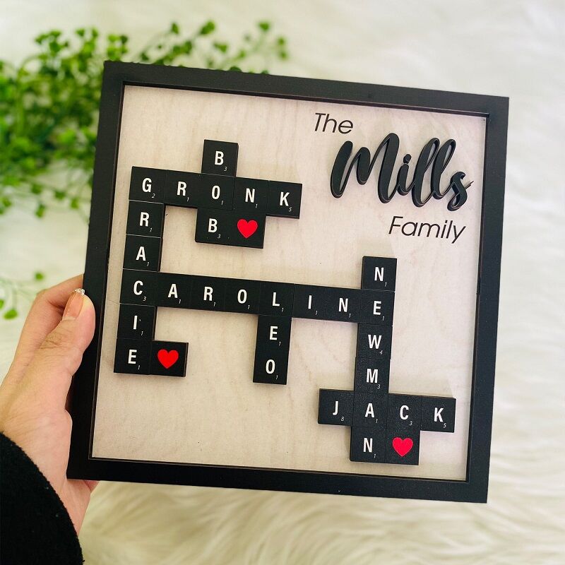 Personalized Frame Scrabble Sign Custom Family Names Crossword Design Exquisite Gift for Mother's Day