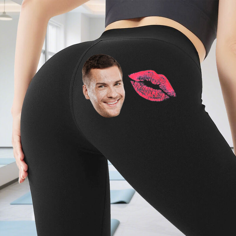 Leggings personalizzati Testa di fidanzato foto con bacio design Regalo perfetto per i suoi amanti
