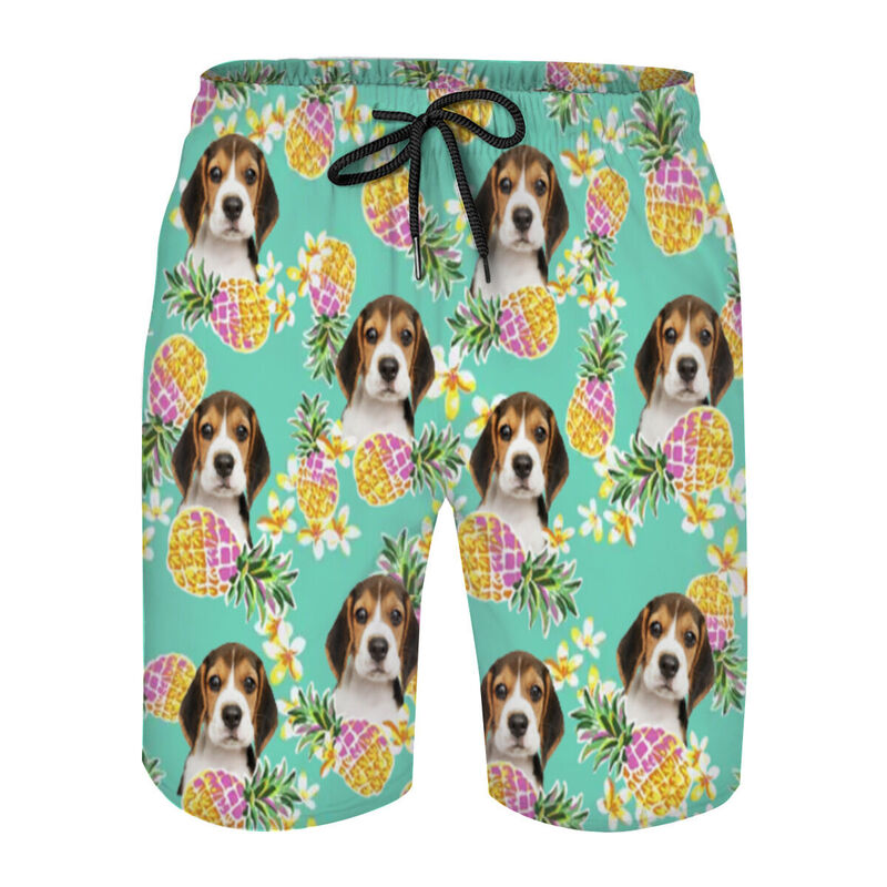 Personalized Picture Men's Beach Shorts with Pineapple Pattern Nice Gift for Family