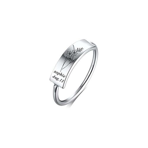 Personalised Engraved Ring with Birth Flower
