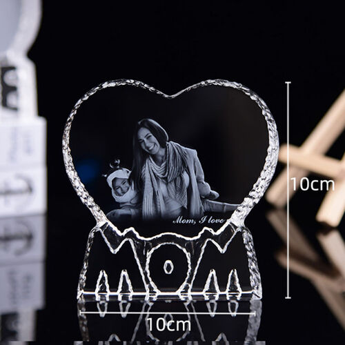 Cornice per foto personalizzata con incisione a forma di cuore per mamma in cristallo