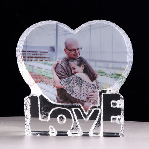 Cadre photo cristal en forme de coeur personnalisé pour l'amoureux