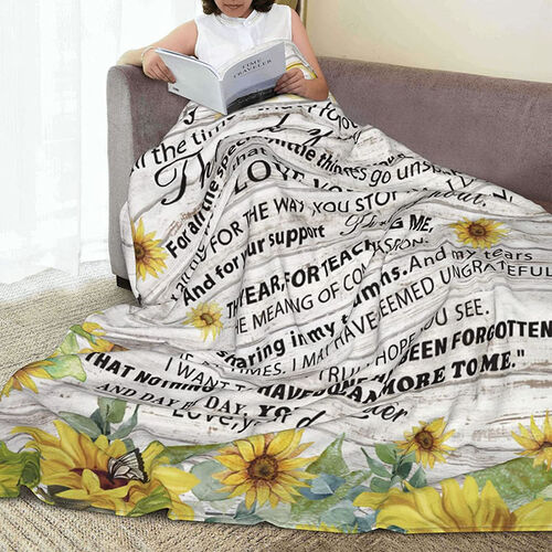 Coperte con Lettere Flanella con Girasole e Farfalla per Mamma