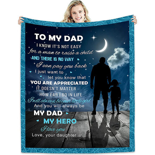 Personalized Flannel Letter Blanket Moon Cloud Pattern Blanket Gift from Daughter for Dad
