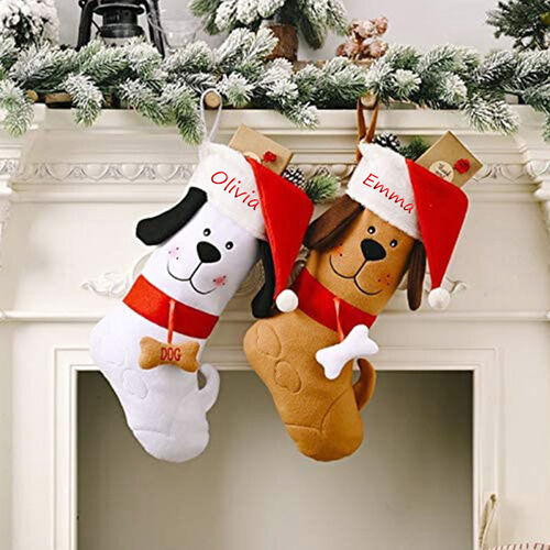 Personalized pet dog cartoon image custom name Christmas Stockings