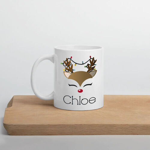 Personalized Cute Deer Face Smiley Custom Name Mug