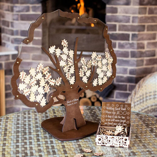 Personalized Living Tree Wood Acrylic Custom Name Guest Book with Inserts Box