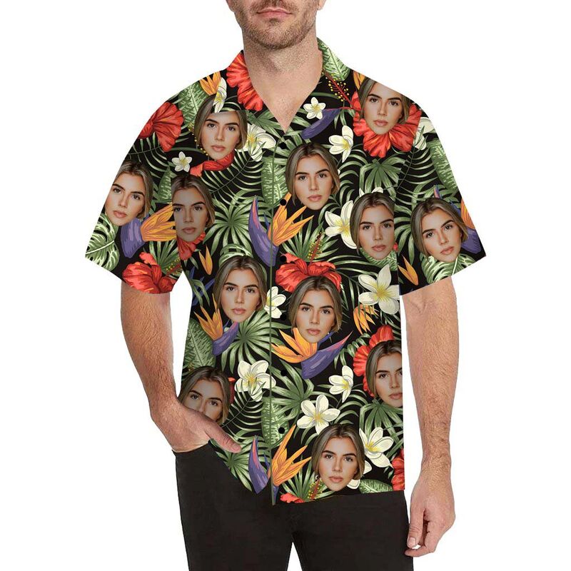 Chemise hawaïenne imprimée sur toute la surface pour hommes, avec visage personnalisé et arc et flèche