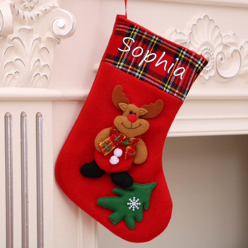 Personalized Red Elk Pine Custom Name Christmas Socks