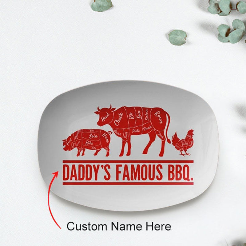Assiette d'identité personnalisée avec motifs d'animaux pour papa "barbecue célèbre"