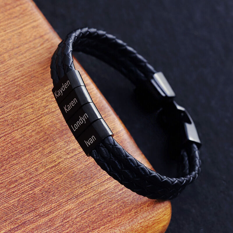 Personalized Vintage Multilayer Leather Rope Stainless Steel Men Bracelet Custom Family Name