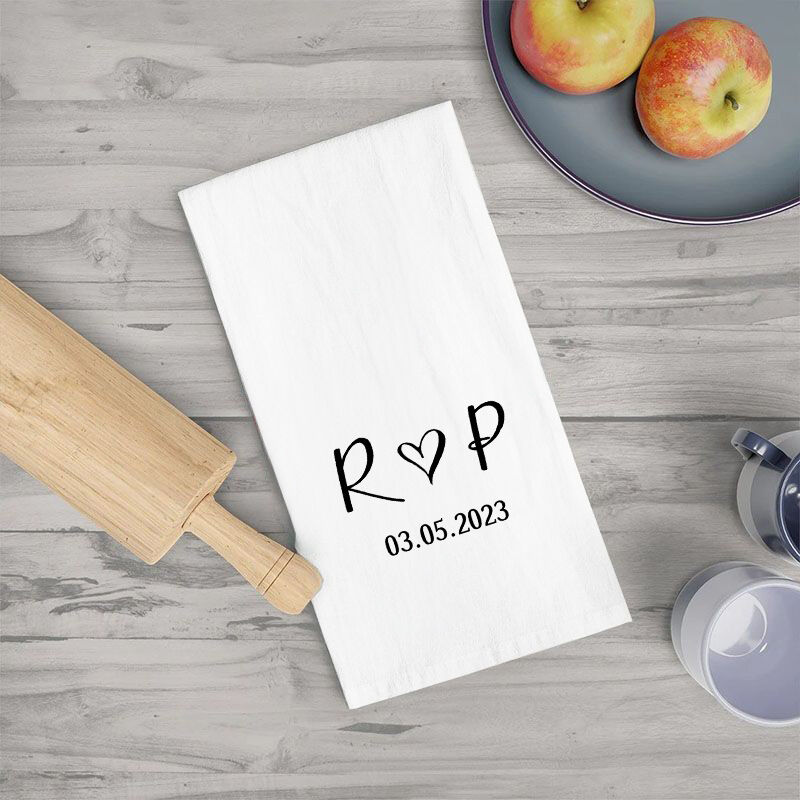 Personalized Towel with Custom Letter and Special Date Simple Design Unique Gift for Her