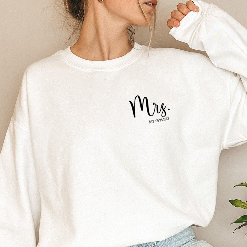 Personalized Sweatshirt Custom Date with Mrs Logo Design Simple Unique Gift for Wife