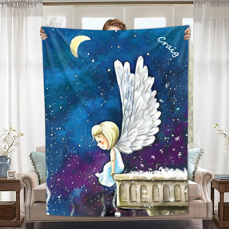 Personalized Name Blanket with Angel Starry Sky Moon Pattern Stylish Gift for Family