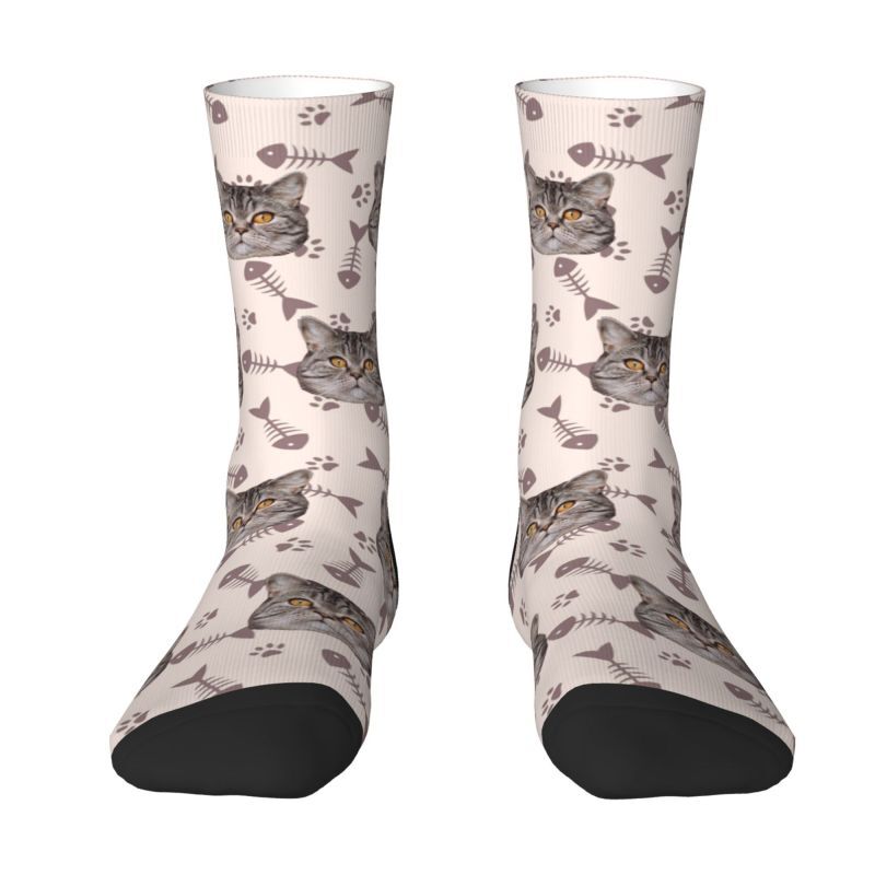 Personalized Fish Bones Printed Face Socks with Pet Pictures Added
