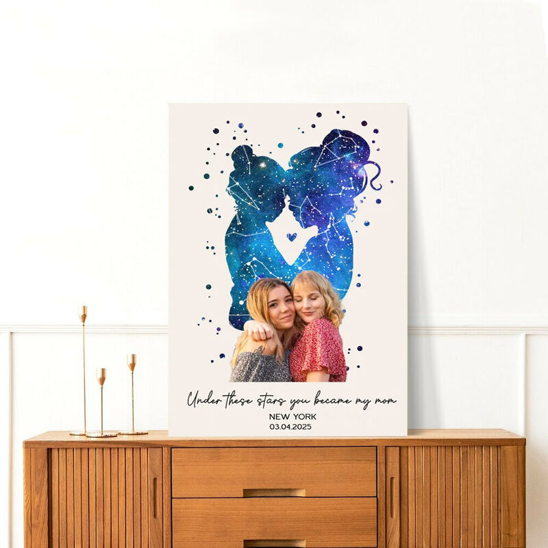Personalized Star Map Canvas Wall Art with Custom Picture Wonderful Present for Mother
