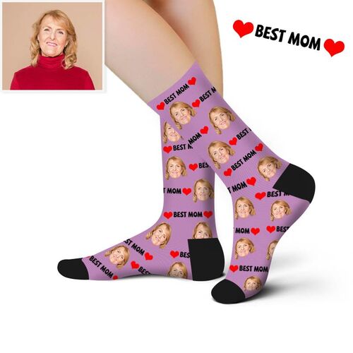 Calcetines personalizados con foto de cara con texto best mom regalo para día de madre