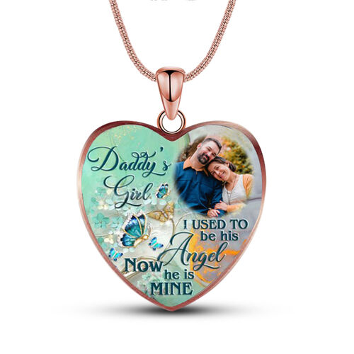 DADDY'S GIRL I USED TO BE HIS ANGEL Personalized Memorial Heart Photo Necklace