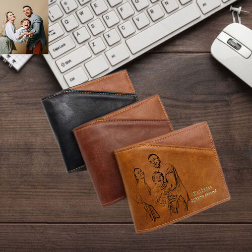 Personalized Simple Men's Leather Wallet Customize Family Photos for The Best Dad