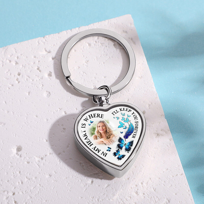 In My Heart Is Where I'll Keep You Forever Custom Picture Urn Keychain