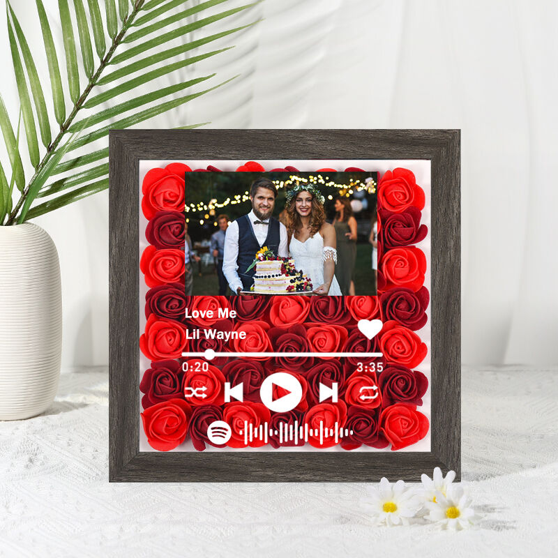Custom Dried Flower Shadow Box with Spotify Playlist Code Mother's Day Gift