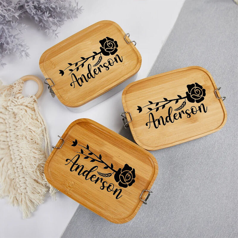 Personalized Lunch Box Custom Name With Elegant Flowers Kids Gifts
