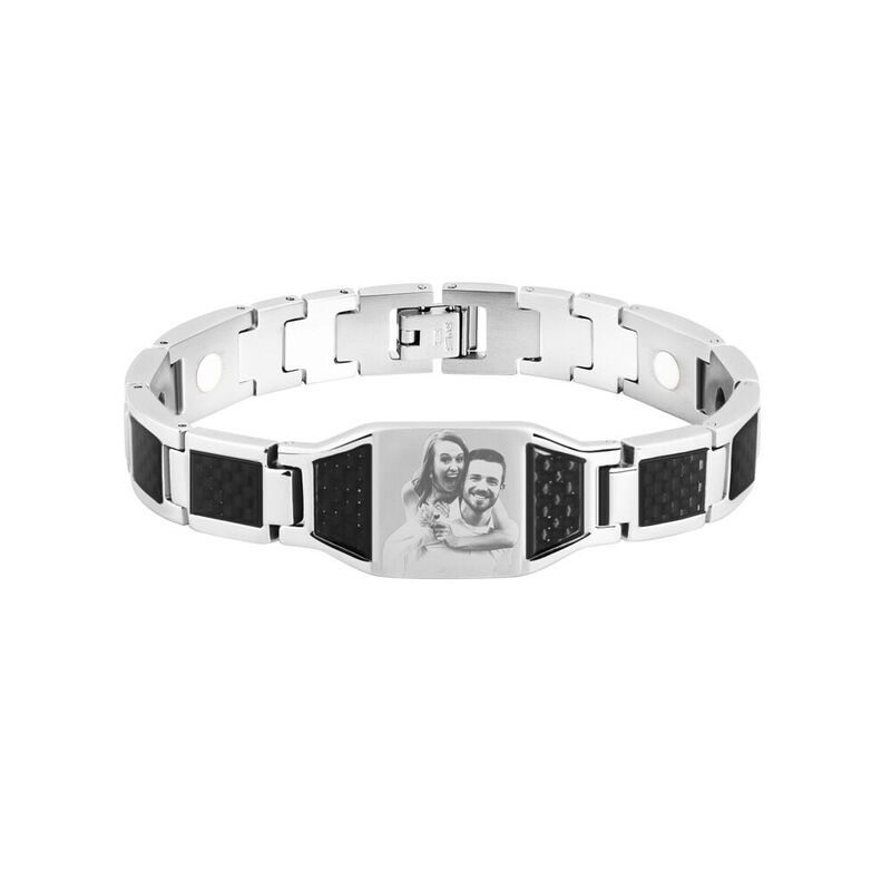 Gepersonaliseerde leren herenarmband met persoonlijke foto Stijlvol vaderdagcadeau