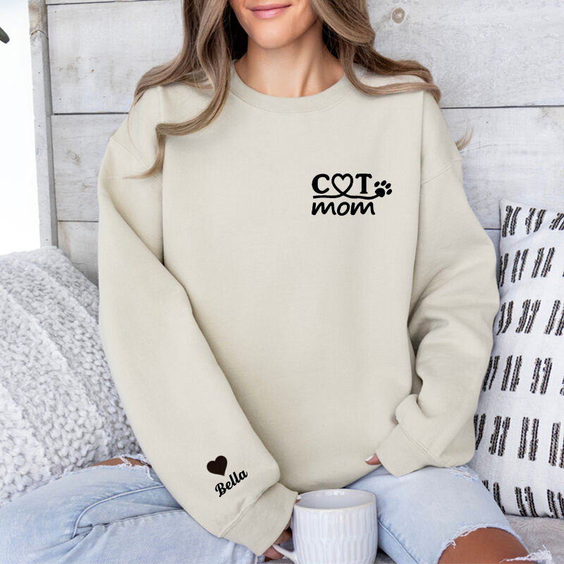 Personalized Sweatshirt Embroidered Cat Mom with Custom Name Attractive Gift for Pet Lover