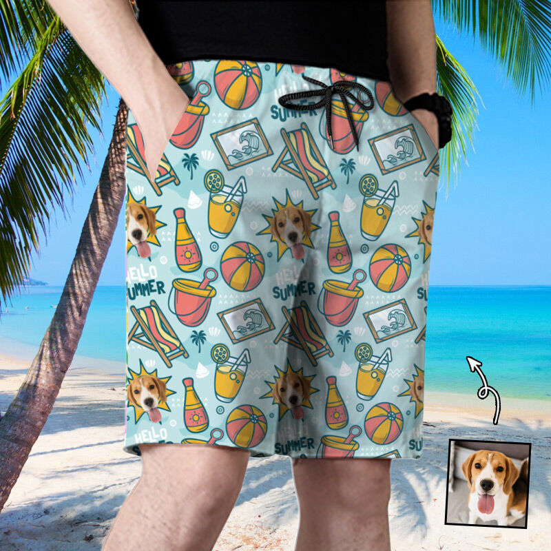 Personalized Picture Men's Beach Shorts with Juice Pattern Beautiful Gift for Daddy