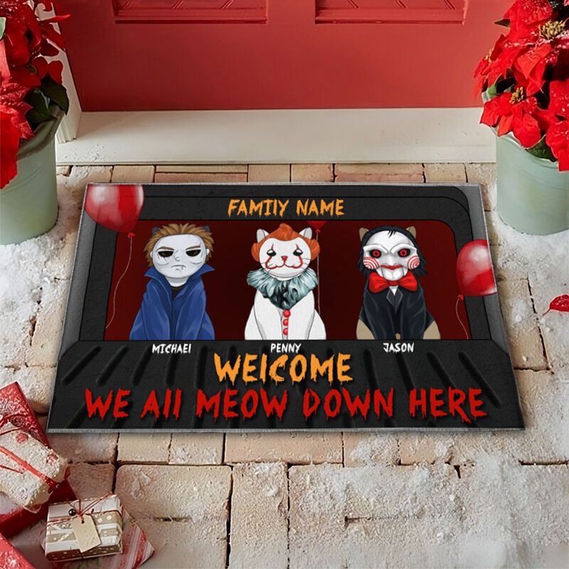 Paillasson Personnalisé Horreur Style Cat Design Parfait Cadeau d'Halloween pour les Amoureux des Animaux de Compagnie