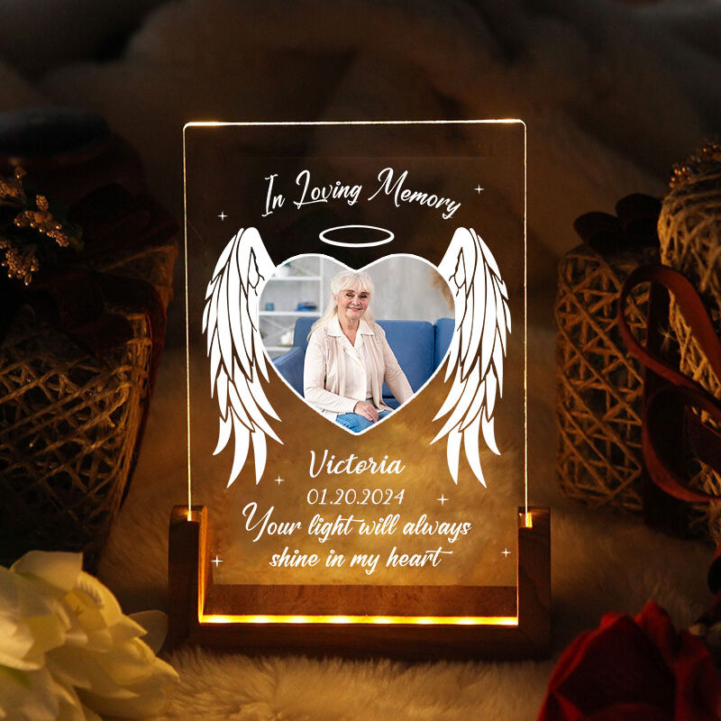Lampe en acrylique personnalisée avec motif d'ailes d'ange Cadeau précieux pour la famille